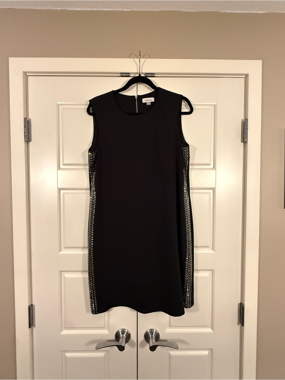 Calvin Klein Black Sleeveless Shift Dress with Metallic Side Panels
